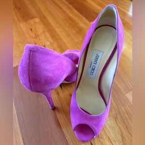 Jimmy Choo Suede Platform Peep-Toe Pump - Magenta - Size 37